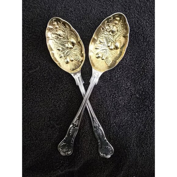 EPNS AL Sheffield England Set of Kings Berry Spoons Gold & Silver plated 9" - Picture 2 of 7